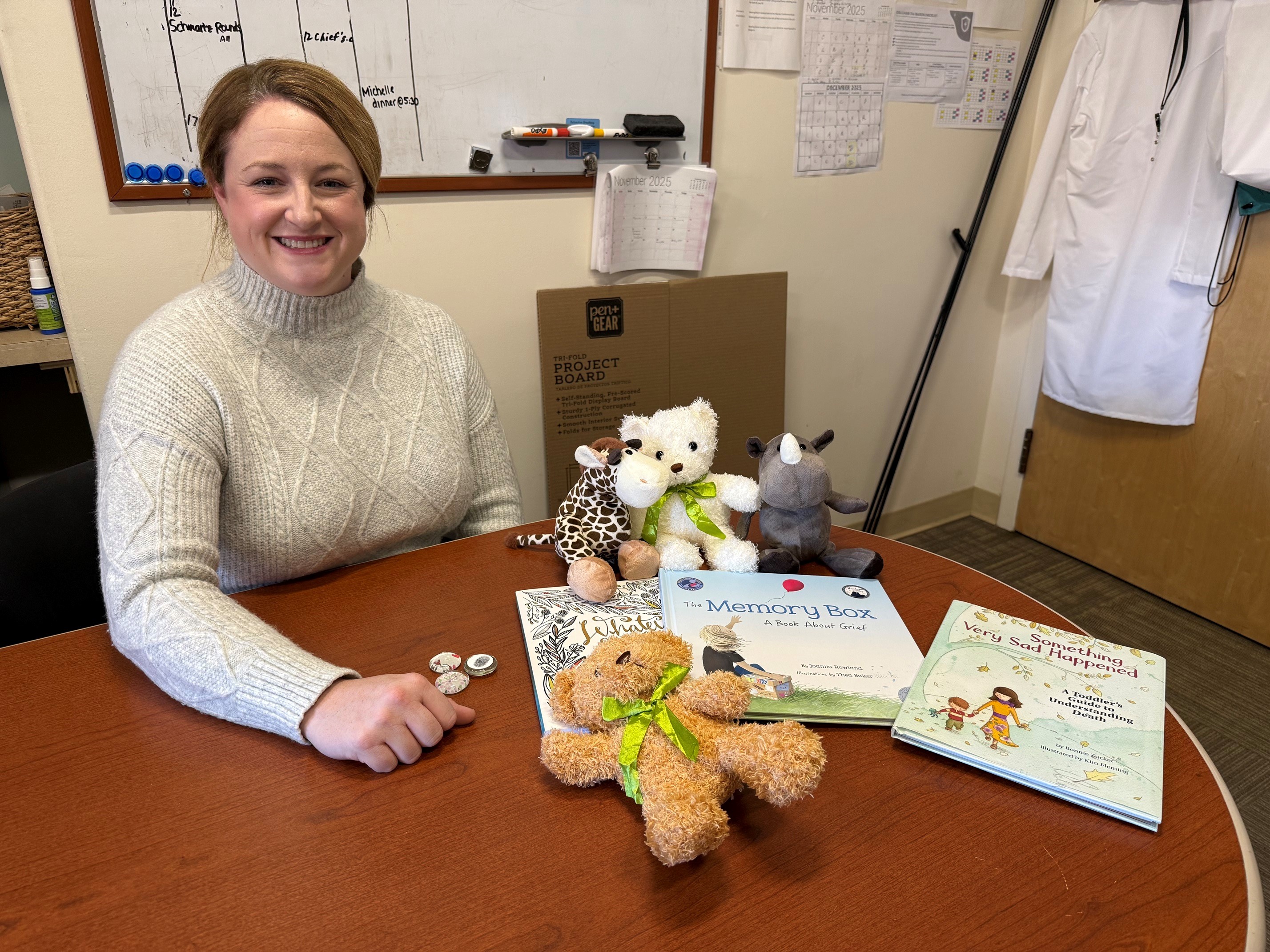 Physician assistant Alyson Hawkins with palliative care resources for patients