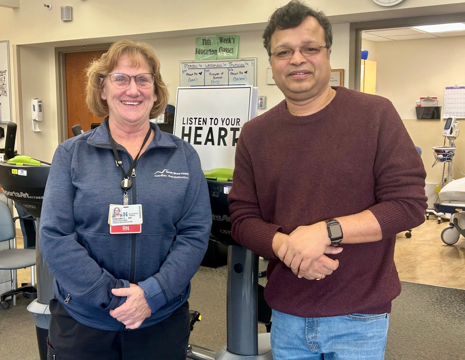 Darlene Gareri, RN with cardiac rehab patient Sanjay Padhi