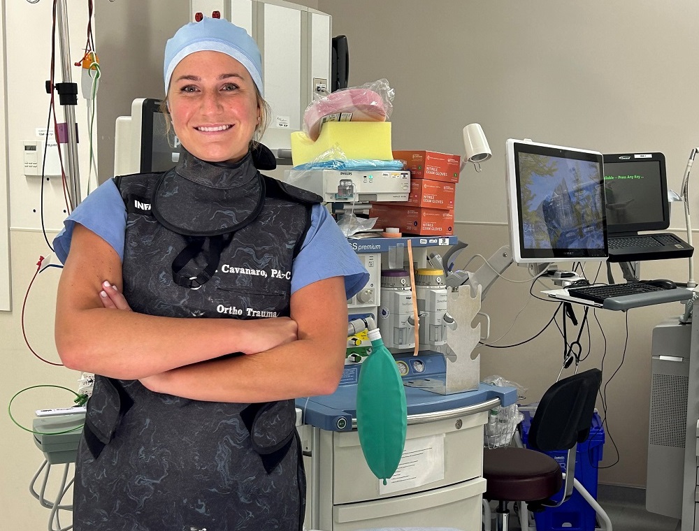 A female physician assistant in an operating room