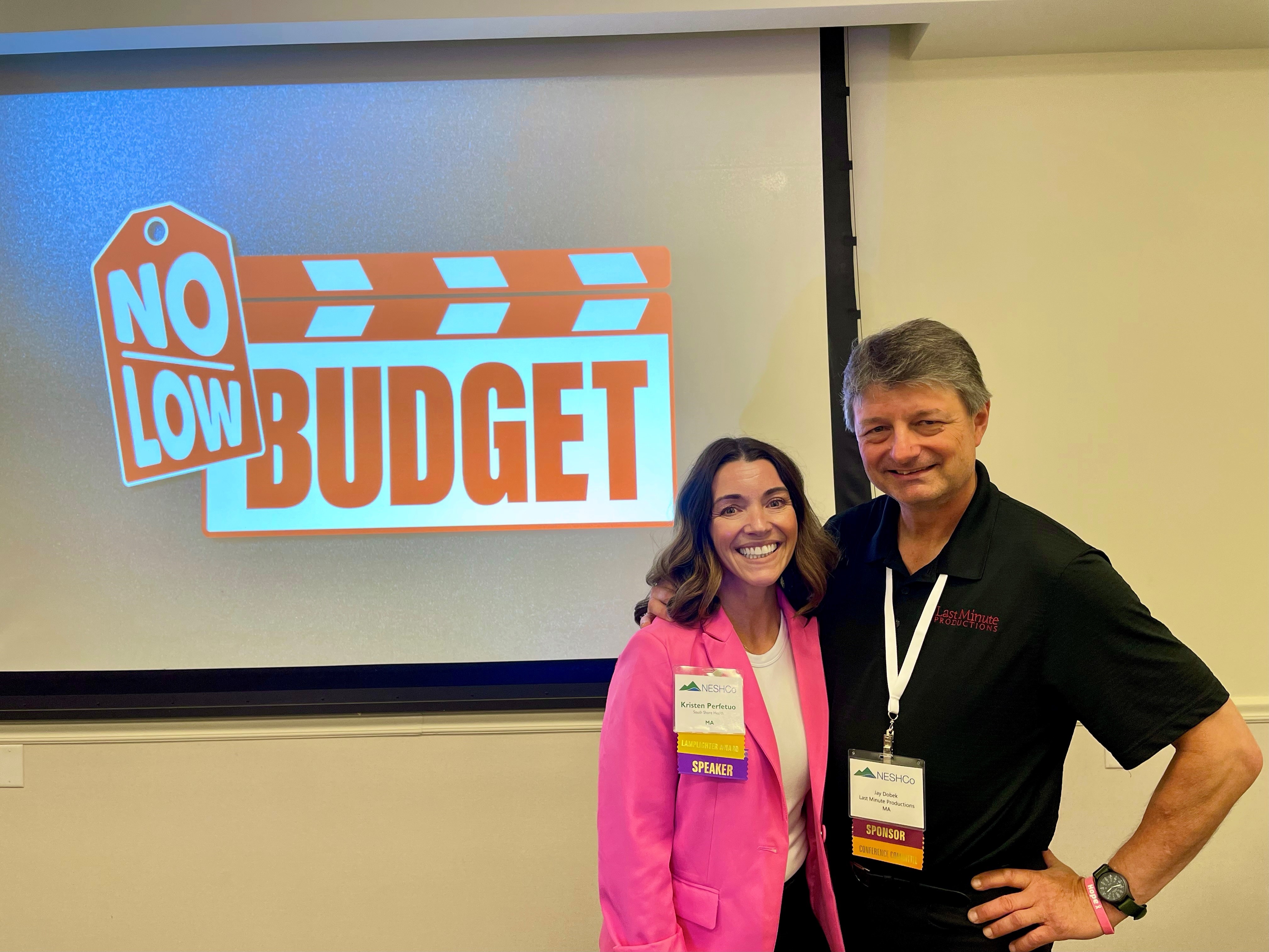 Kristen Perfetuo and Jay Dobek pose for a photo after giving a presentation at the 2024 NESHCo Conference