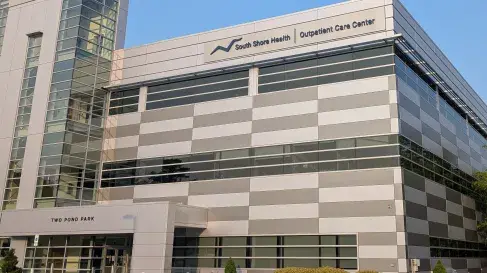 The exterior of the South Shore Health building at 2 Pond Park Drive in Hingham.