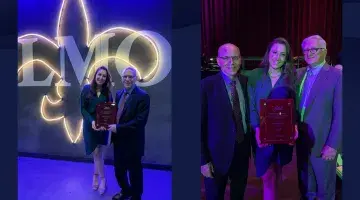 Two photos of Dr. Danielle Carr and colleagues celebrating her award at the recent AAGL conference in New Orleans.