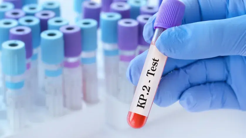 A test vial for the COVID FLiRT variant strain KP.2