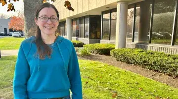 Home care overnight nurse Jennifer Durant outside her office