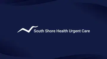 The white south shore health urgent care logo on a navy background
